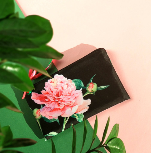 Косметичка жіноча Пион на черном фоне 20х12 см (K_CLF017)