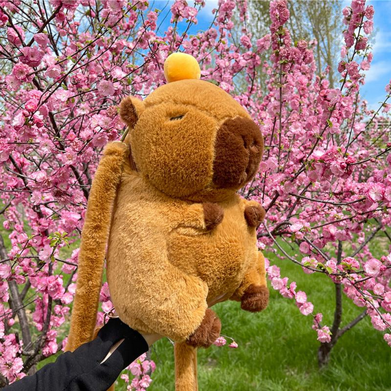 Плюшева капібара-рюкзак із мандарином на голові, зручний трансформер рюкзак-сумка, 32 см | Зображення 7