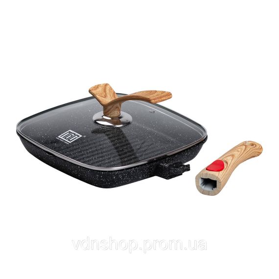 Алюмінієва сковорода-гриль 24 см зі скляною кришкою та ручкою, квадратна, чорна MGC HP-4-461B | Зображення 5