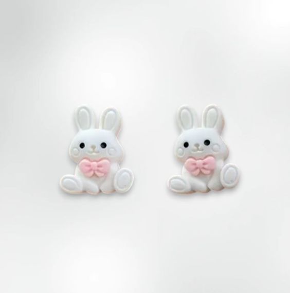 Серьги клипсы детские для ушей без пробивания Белый Милый Зайка 1.5 см