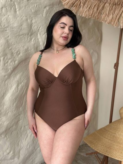 Шоколадний суцільний купальник PLUS SIZE з формованимим чашками та утяжкою | Зображення 6