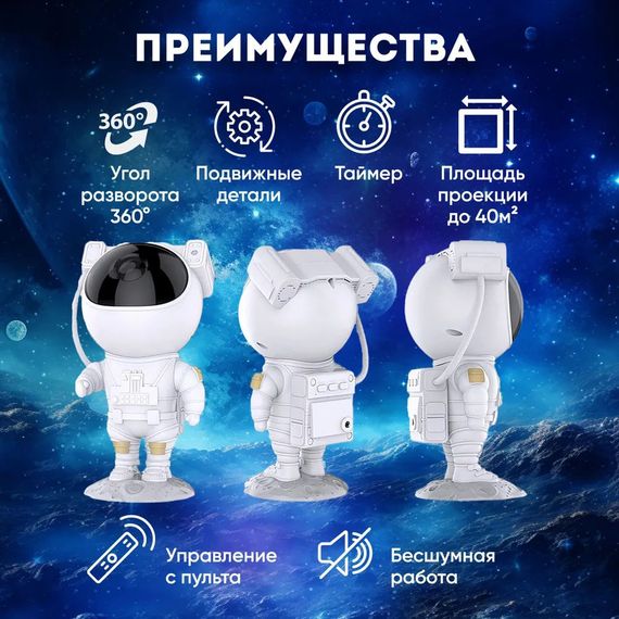 Ночник Проектор Астронавт зоряного неба та галактики Космонавт 8 режимів з BD-512 пультом ДК | Зображення 2