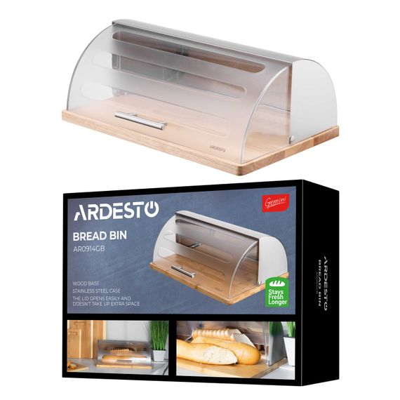 Хлібниця ARDESTO Gemini 39х27х15см, дерево, пластик, нержавіюча сталь (AR0914GB) | Зображення 7