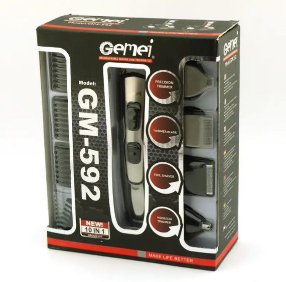 Универсальный мужской триммер Gemei GM-592 10в1 для бороды усов носа и тела машинка для стрижки | Зображення 9