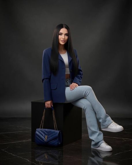 Жіночий піджак SOLINNA SFH-307 oversize класичний жакет на підкладці чорний/молочний/синій Синій, 46-48 | Зображення 2