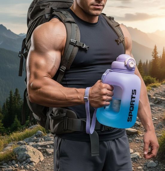 Спортивная бутылка для воды SPORTS (1600 мл) - Матовый градиент, Фиолетово-голубая с ручкой | Зображення 6