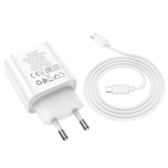 СЗУ Hoco C80A Plus Rapido PD20W+QC3.0 (1USB-A/1C) + кабель Type-C to Type-C White | Зображення 4