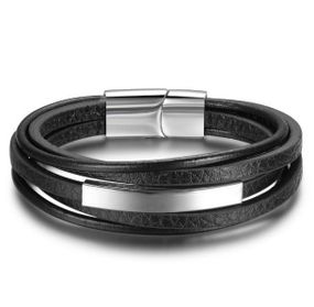 Мужской кожаный браслет Primo Jewelry Punk с магнитной застежкой - Silver