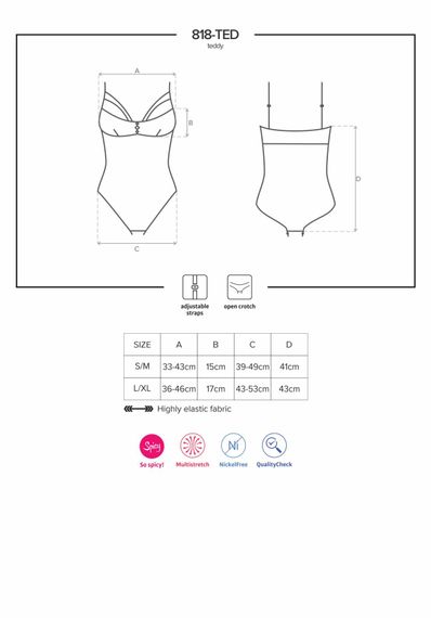 Мереживне боді з доступом Obsessive 818-TED-1 teddy XS/S, чорне | Зображення 6