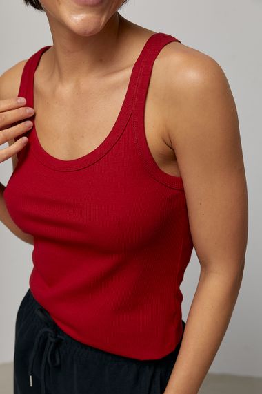 Однотонна трикотажна майка в рубчик - червоний цвет, ONE SIZE (є розміри) | Зображення 3