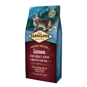 Корм Carnilove Cat Salmon Sensitive & Long-Hair сухий повнораціонний беззерновий з лососем для довгошерстих котів та котів з чутливим травленням 6 кг