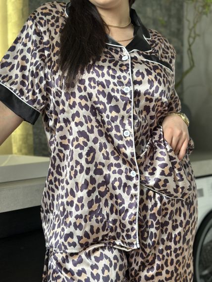 Піжама з леопардовим принтом PLUS SIZE  з сорочкою та штанами | Зображення 5