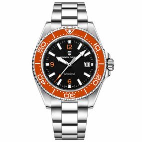 Чоловічий механічний годинник Pagani Design PD-YS034 Silver-Orange-Black Steel зі сталевим браслетом
