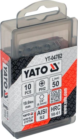 Насадка викруткова NON SLIP біта хрестовидна PН2 x 50 мм 10 шт YATO YT-04782