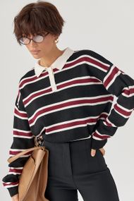 Кофта-поло у смужку вільного фасону - чорний цвет, ONE SIZE (є розміри)