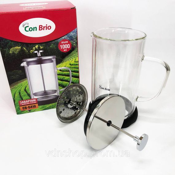Френч-прес з поршнем Con Brio 1л CB-6410 1 л, Френч-прес з хорошого матеріалу, Заварник для кухні OI-88 | Зображення 4