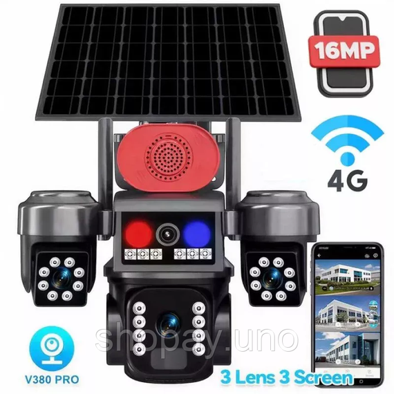 Камера видеонаблюдения 4G 3 объектива HI S9 + солнечная панель 16 МП / Камера с сигнализацией, двухсторонним аудио и поддержккой | Зображення 6
