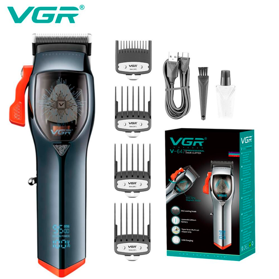 Аккумуляторная машинка для стрижки VGR V-647, 4 насадки, LED дисплей