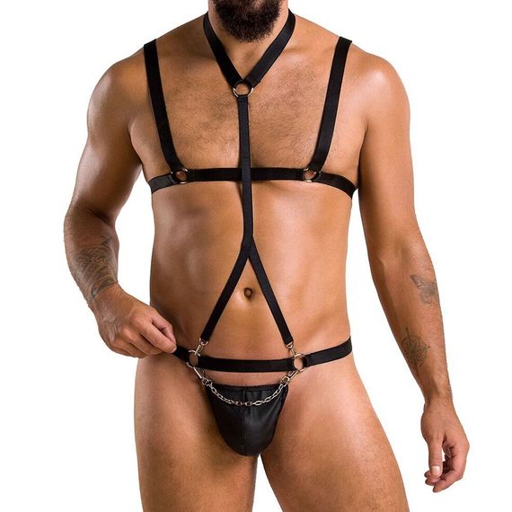 Комплект чоловічої білизни зі стреп Passion 039 SET ANDREW S/M Black, стринги, шлейки