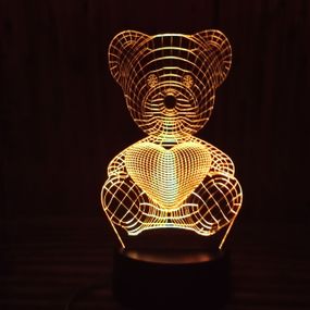 Акриловый светильник-ночник Мишка с сердцем желтый tty-n000156