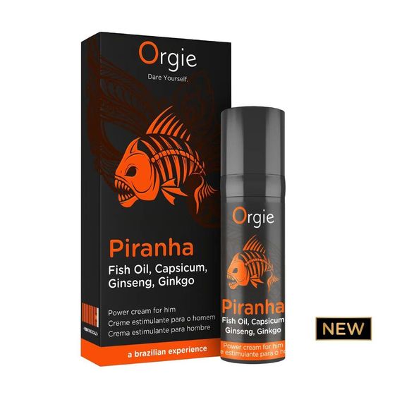Крем для усиления эрекции Orgie Piranha 15 мл, жир пираньи, женьшень, гинкго билоба и перец чили Sex Aura