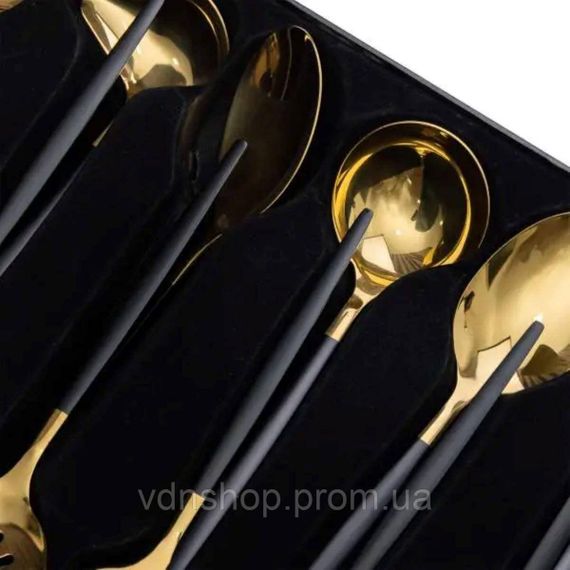 Набір кухонного приладдя 12 предметів столові прилади з нержавіючої сталі Золото з чорним HP-20-22 | Зображення 6