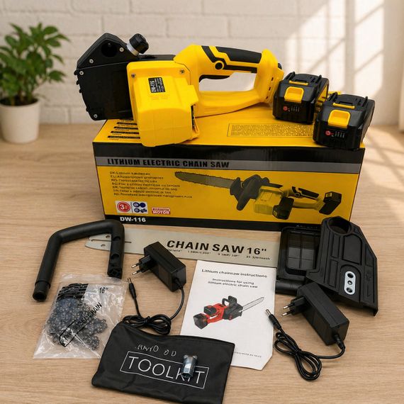 Акумуляторна ланцюгова пилка Electric SAW 16 дюймів + 2 акумулятори потужна електропилка ND-16 | Зображення 3