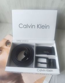 Чоловічий шкіряний набір Calvin Klein двосторонній ремінь+дві пряжки black/brown