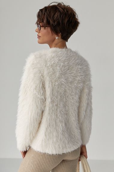 Тепла вільна кофта зі штучного хутра - молочний цвет, ONE SIZE (є розміри) | Зображення 1