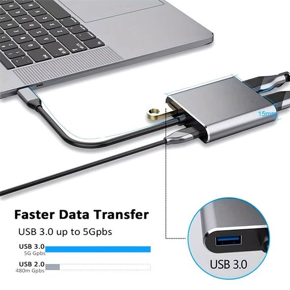 Концентратор Type-C 4 в 1, адаптер type-c 3.0 до 4K HDMI HDTV, VGA USB 3.0 PD, розгалужувач швидкої зарядки | Зображення 4