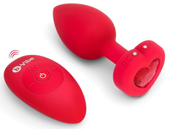 Анальная пробка с вибрацией и пультом управления B-Vibe Vibrating Heart Plug M/L Red sexstyle