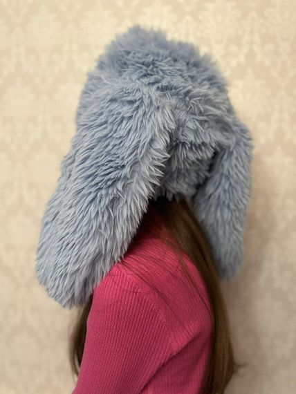 Пухнаста шапка з вушками кролика Сіро-блакитний One Size 54-57р (1278) | Зображення 3