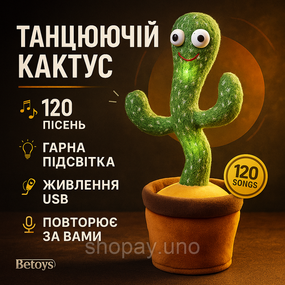 Популярний кактус з tiktok, Іграшка-повторюшка співаючий кактус з підсвічуванням Дитяча іграшка VX-28