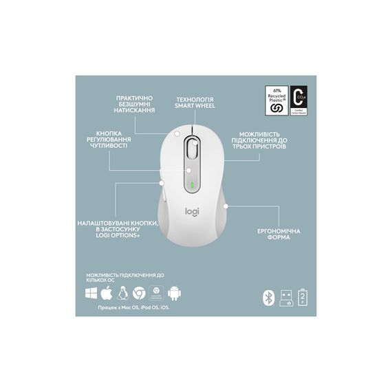 Комплект Logitech MK950 Bluetooth/Wireles UA Off-White (920-012491) | Зображення 8