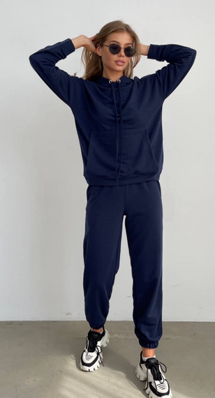 Женский спортивный костюм худи и джоггеры демисезонный двунитка BF536 размер 42/44, цвет темно-синий | Зображення 3