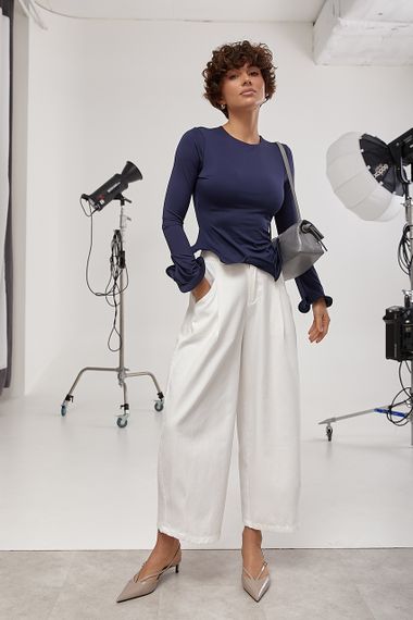 Елегантний лонгслів із хвилеподібними краями - темно-синій цвет, ONE SIZE (є розміри) | Зображення 2