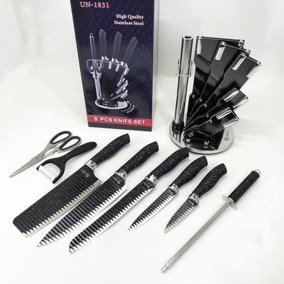 Бюджетные кухонные ножи UNIQUE UN-1831 9 шт, Хорошие ножи для поваров, Набор кухонных ножей для поваров NO-77 | Зображення 9