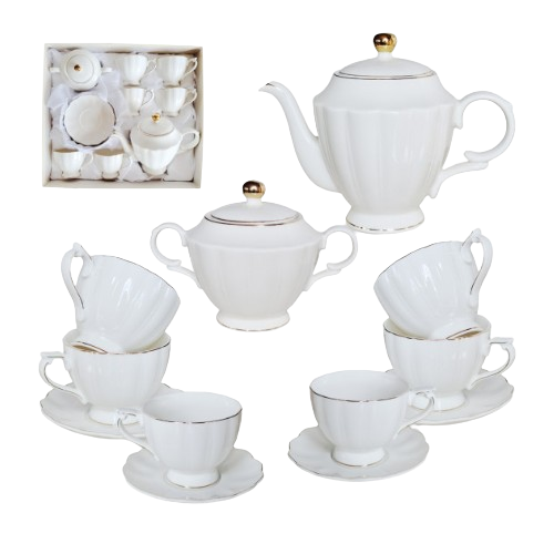 Сервіз чайний Лауретта 14 предметів (ч.240мл/блюдце d14см*6шт + чайник 1000мл + цукорниця 420мл) S&T