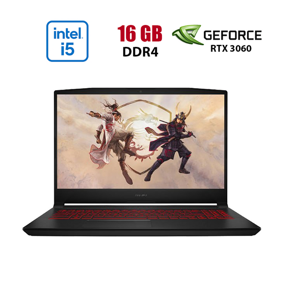 Игровой ноутбук MSI Katana GF66 11UE-021NEU / 15.6" (1920x1080) IPS / Intel Core i5-11400H (6 (12) ядер по 2.7 - 4.5 GHz) / 16 GB DDR4 / 512 GB SSD / nVidia GeForce RTX 3060, 6 GB GDDR6, 192-bit / WebCam б/у