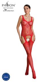 Бодістокінг Passion ECO BS008 red, з доступом, флористичний декор, імітація підв’язок, S/M/L