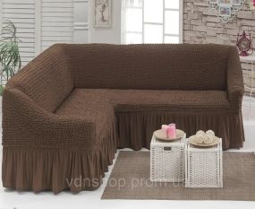 Чехол на угловой диван с оборкой, накидка на диван