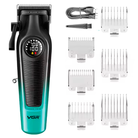Акумуляторна машинка для стрижки VGR V-196 GREEN, 6 насадок, 7000 RPM, 2000 mAh, LED дисплей