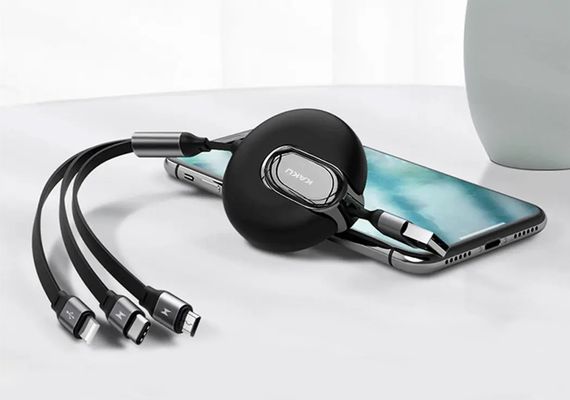 USB кабель телескопічний Kaku KSC-239 3-in-1 Type-C/MicroUSB/Lightning 1,2m - Black | Зображення 1
