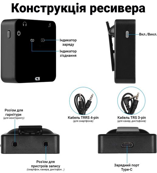 Беспроводная радиосистема с петличным микрофоном для камеры и смартфона Savetek GS-P19, радиочастотный микрофон 2.4 ГГц | Зображення 2