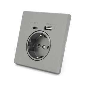 Розетка врізна із заземленням, Input: AC:110-250V/16A, Type-C/USB-виходи, Gray