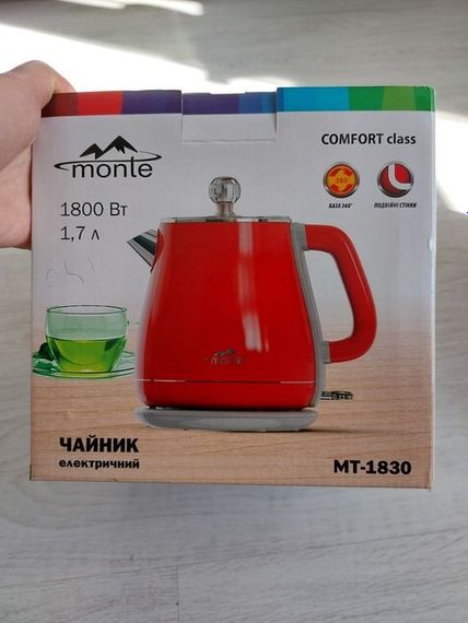 Електрочайник Monte MT-1830 Red, 1.7 л, 1800 Вт, з подвійними стінками | Зображення 3
