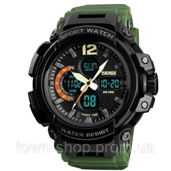 Часы наручные мужские SKMEI 1343AG ARMY GREEN, часы тактические противоударные. Цвет: зеленый | Зображення 1