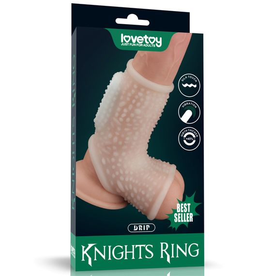 Насадка на член - Vibrating Drip Knights Ring With Scrotum Sleeve White Sex Aura
