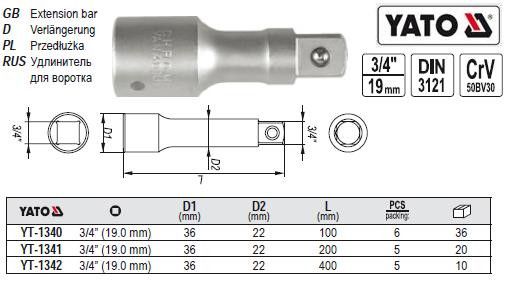Подовжувач YATO Польща подовжувач продовжувач M=3/4"(19) L=400 YT-1342