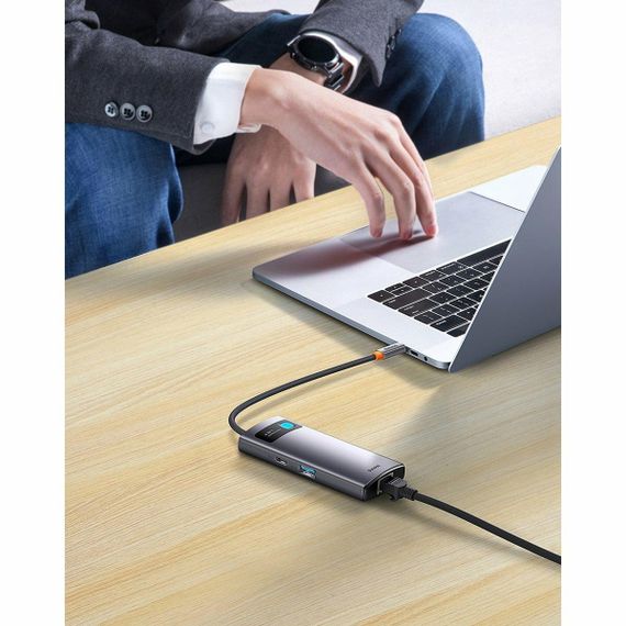 USB-HubBaseus Metal Gleam Series 4-in-1 Multifunctional Type-C HUB Docking Station Gray （Type-C to | Зображення 6